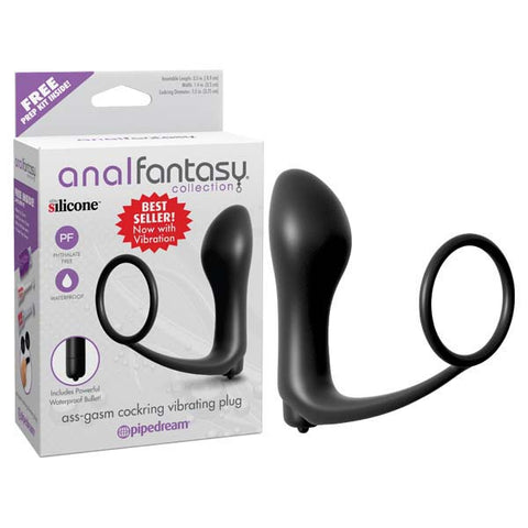 Anal Fantasy Collection Ass-Gasm Cockring Plug Vibrating Butt Plug with Cock Ring Black > Anal Range > Prostate Plugs