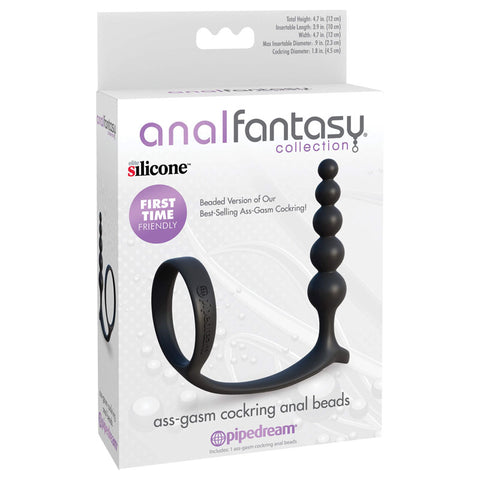 Anal Fantasy Collection Ass-Gasm Beaded Cockring with Anal Plug – Silicone Cockring and Anal Beads > Anal Range > Prostate Massagers