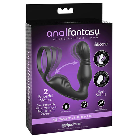 Anal Fantasy Elite Ass-Gasm P-Spot Milker 5.25 Inch Prostate Massager Black Cockrings