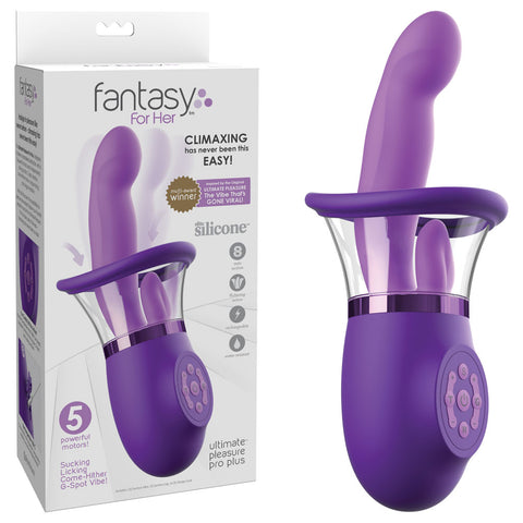 Fantasy For Her Ultimate Pleasure Pro Plus USB Rechargeable Sucking Licking and Flicking Vibrator Purple Suction Stimulator