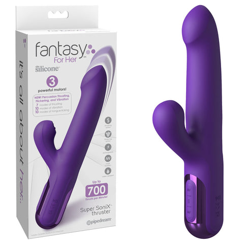 Fantasy For Her Super SoniX Thruster 8.7 Inch USB Rechargeable Rabbit Purple Finger Stimulator