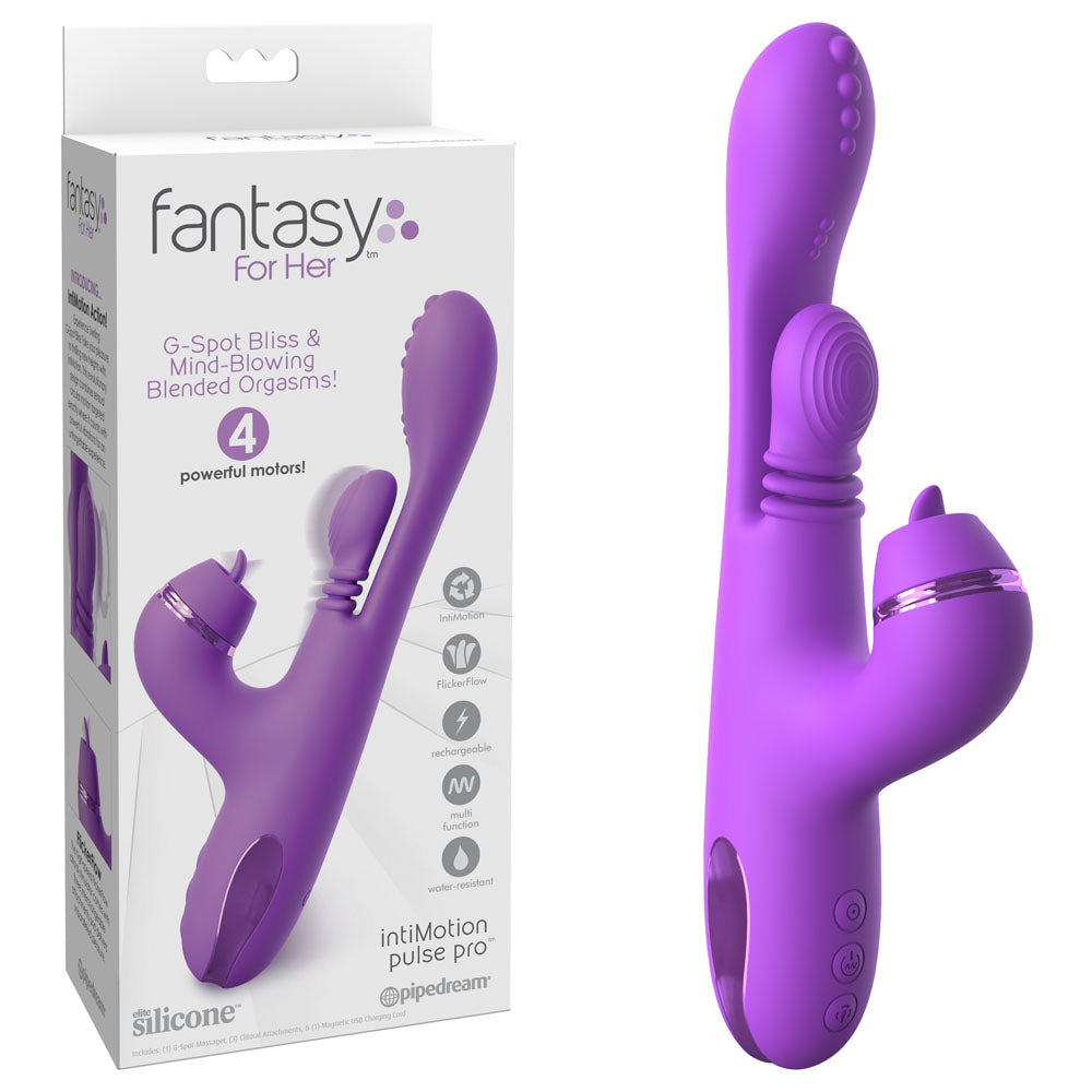 Fantasy For Her IntiMotion Pulse Pro 24 cm USB Rechargeable Swirling and Flicking Rabbit Vibrator Purple VIBRATORS-RABBIT
