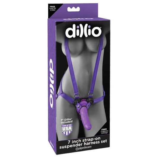 Dillio 7'' Strap-On Suspender Harness Set - Purple