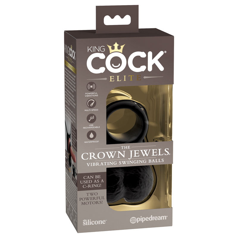 King Cock Elite The Crown Jewels (Silicone) – USB Rechargeable Vibrating Cock Ring Balls Black > Cock Ring > Vibrating