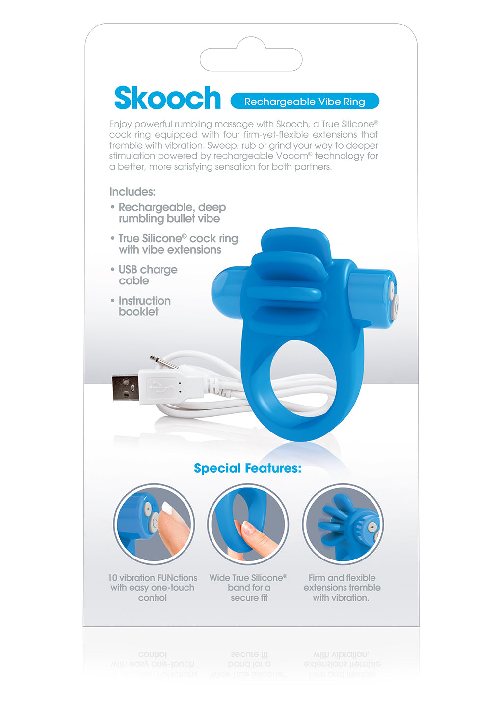 Skooch Charged Rechargeable Vibrating Cock Ring with Textured Silicone Stimulation > Sex Toys > Couples Toys