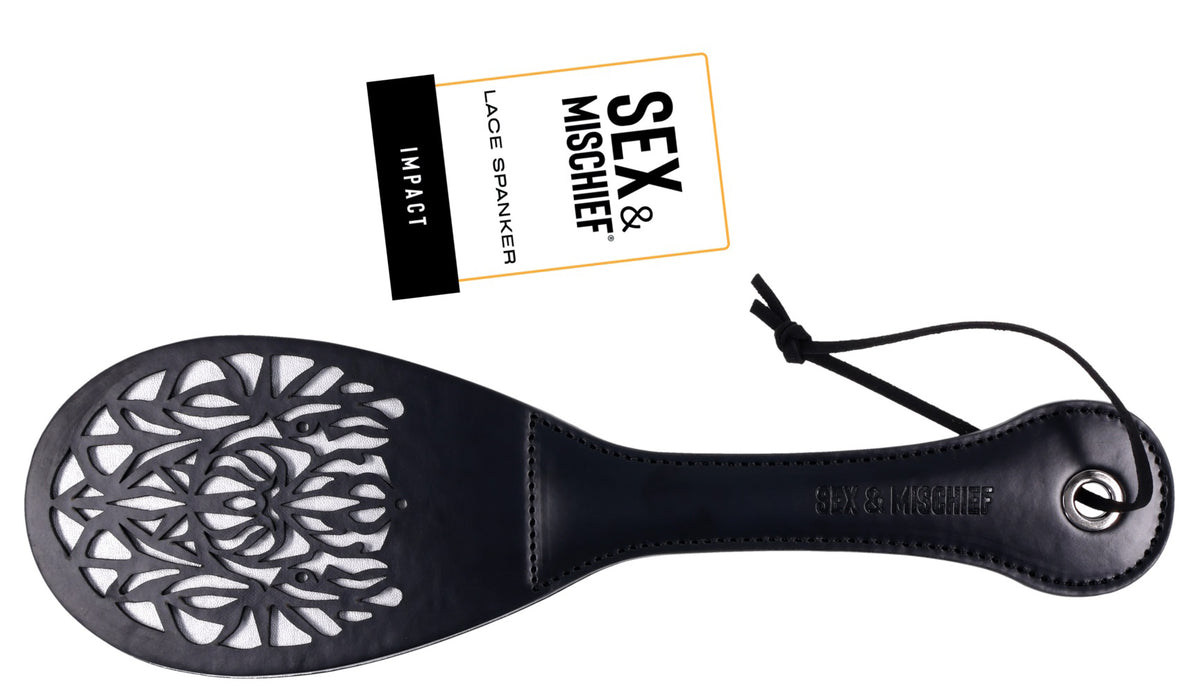 Lace Spanker Paddle 13 Inch PU Leather Bondage Toy Adult Black > Bondage Gear > Paddles Main image