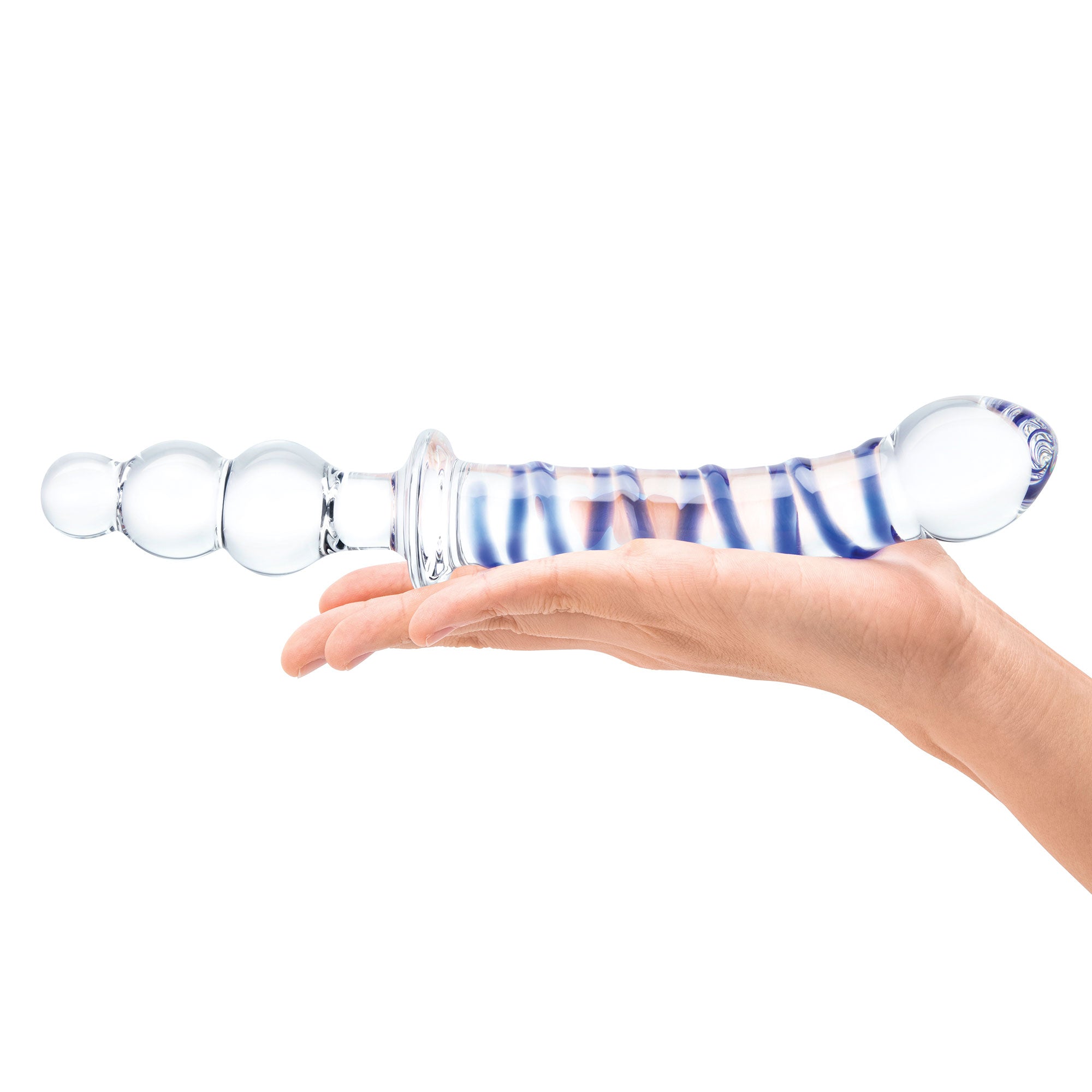 Glas 10 Inch Twister Dual-Ended Glass Dildo with Blue Spiral Design > Glass > Dildos