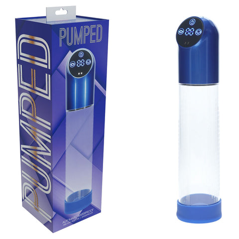 Pumped Automatic Waterproof Penis Pump Metal and Clear Design Blue PUMPS Male Electric