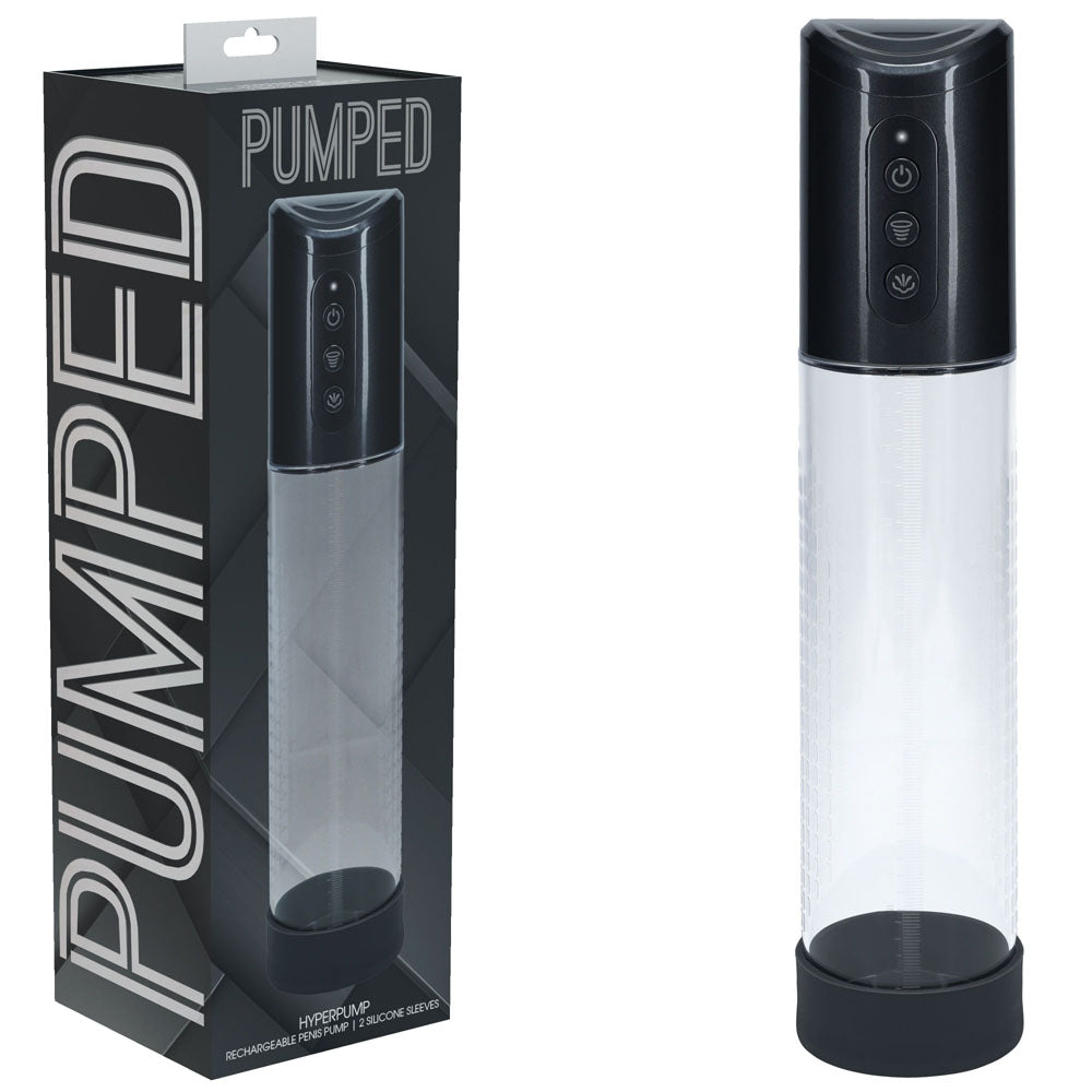 Pumped Hyperpump 20cm Automatic Penis Pump Gunmetal Grey with Silicone Insertion Sleeve Grey > Pumps > Penis Pumps Electric