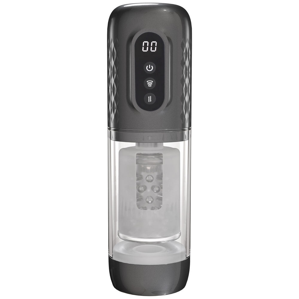 PUMPED Vortex - Gunmetal - Gunmetal Grey/Clear USB Rechargeable Sucking Rotating and Thrusting Auto Masturbator Secondary image