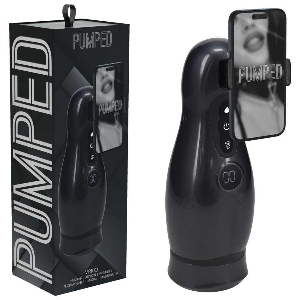 Pumped Virtuo (Gunmetal Grey/Clear) – USB Rechargeable Sucking Vibrating Masturbator Grey > Sex Toys For Men > Masturbators > Vibrating Main image