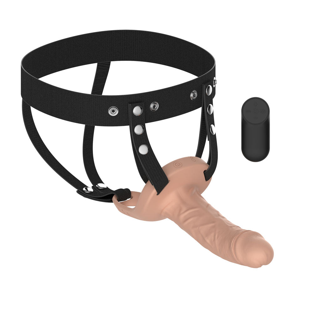 Passion Play Vibrating Hollow Strap-On – USB Rechargeable 15.5 cm Strap-On Flesh > Dildos > Hollow Strap Ons Main image
