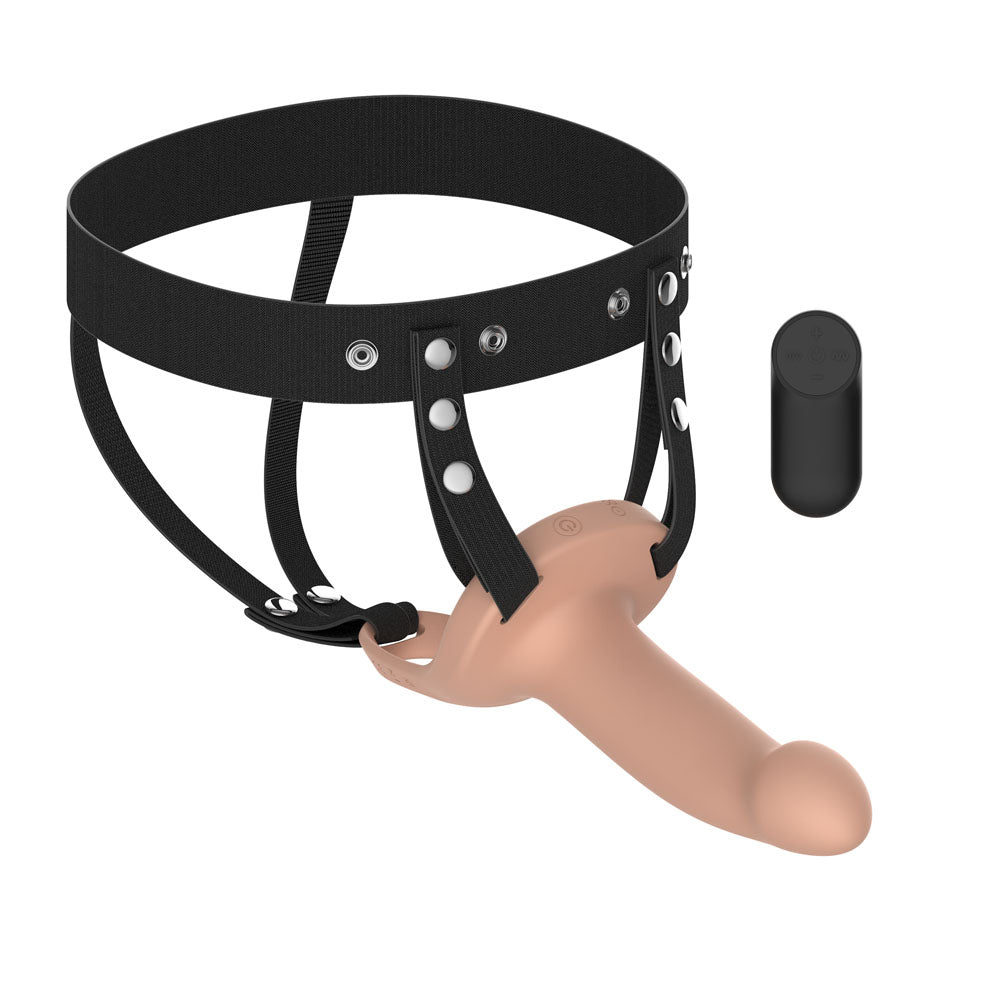 Passion Play Vibrating Smooth Hollow Strap-On USB Rechargeable 15.5 cm Strap-On Secondary image