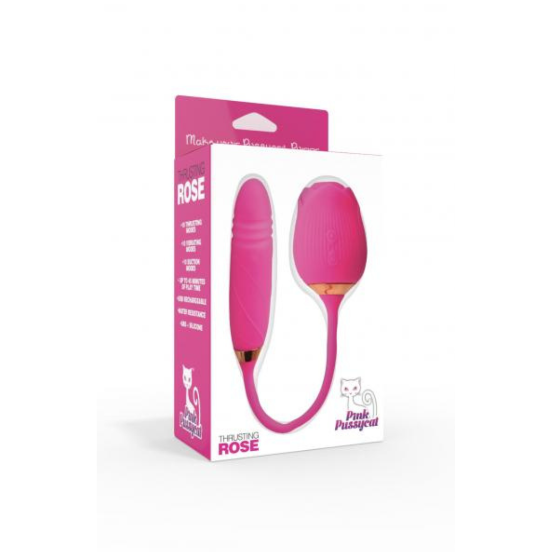 Pink Pussycat Thrusting Rose Vibrator in Pink Default Title STIMULATORS