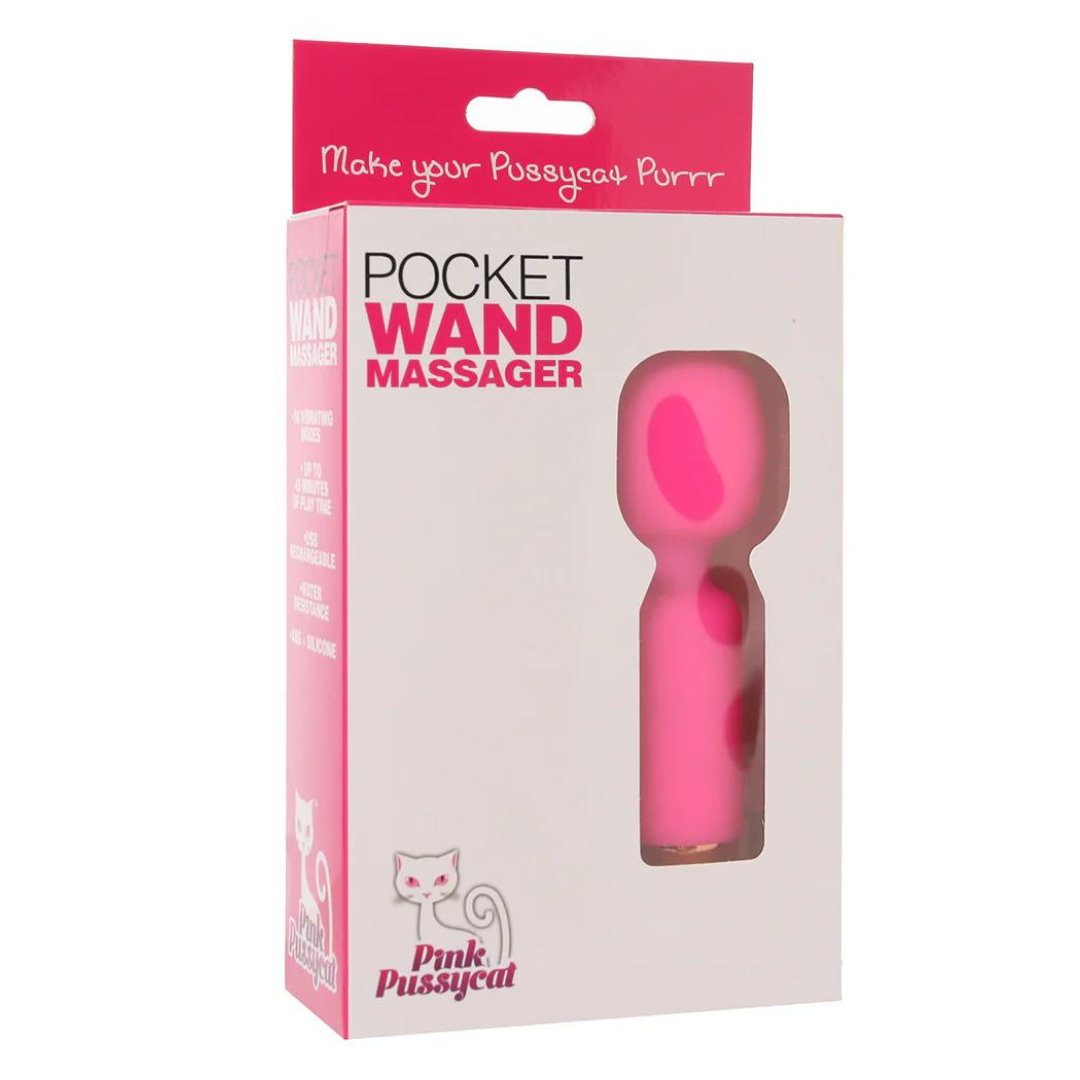 Pink Pussycat Pocket Wand Massager Mini USB Rechargeable Pink Silicone Vibrator Default Title Electric Massager