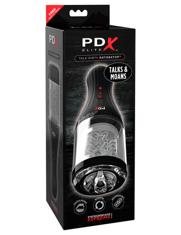 PDX Elite Talk Dirty Rotobator 24.1cm USB Rechargeable Masturbator Clear Strokers - Auto