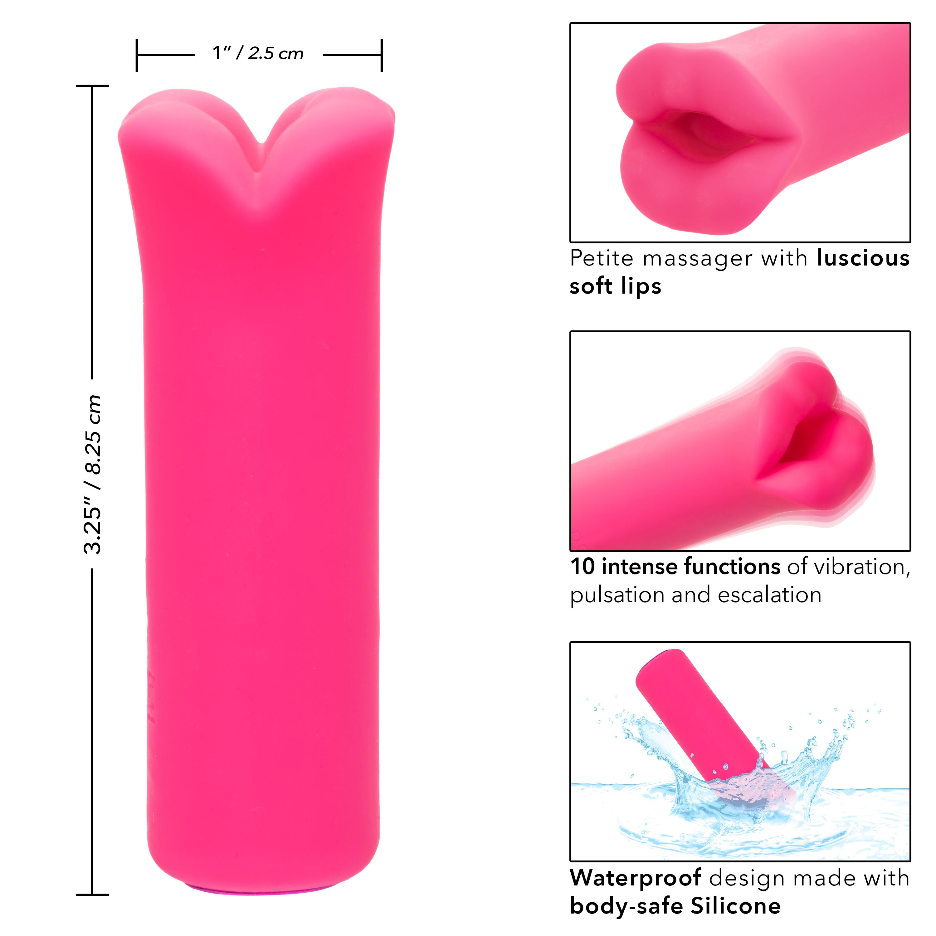 Kyst Lips Mini Massager Pink Silicone Bullet with 10 Vibration Functions > Vibrators > Mini Vibrators