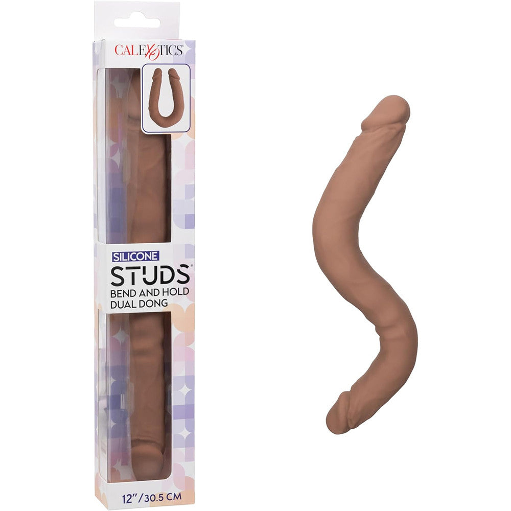 Silicone Studs Bend and Hold Dual Dong (Brown) – 12 Inch Silicone Double-Ended Dildo Secondary image
