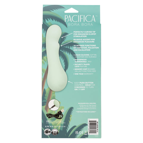 Pacifica Bora Bora Intimate Toy in Soft Mint Green with 10 Vibration Functions, USB Rechargeable, Waterproof IPX7 Liquid Silicone Vibrators - G Spot