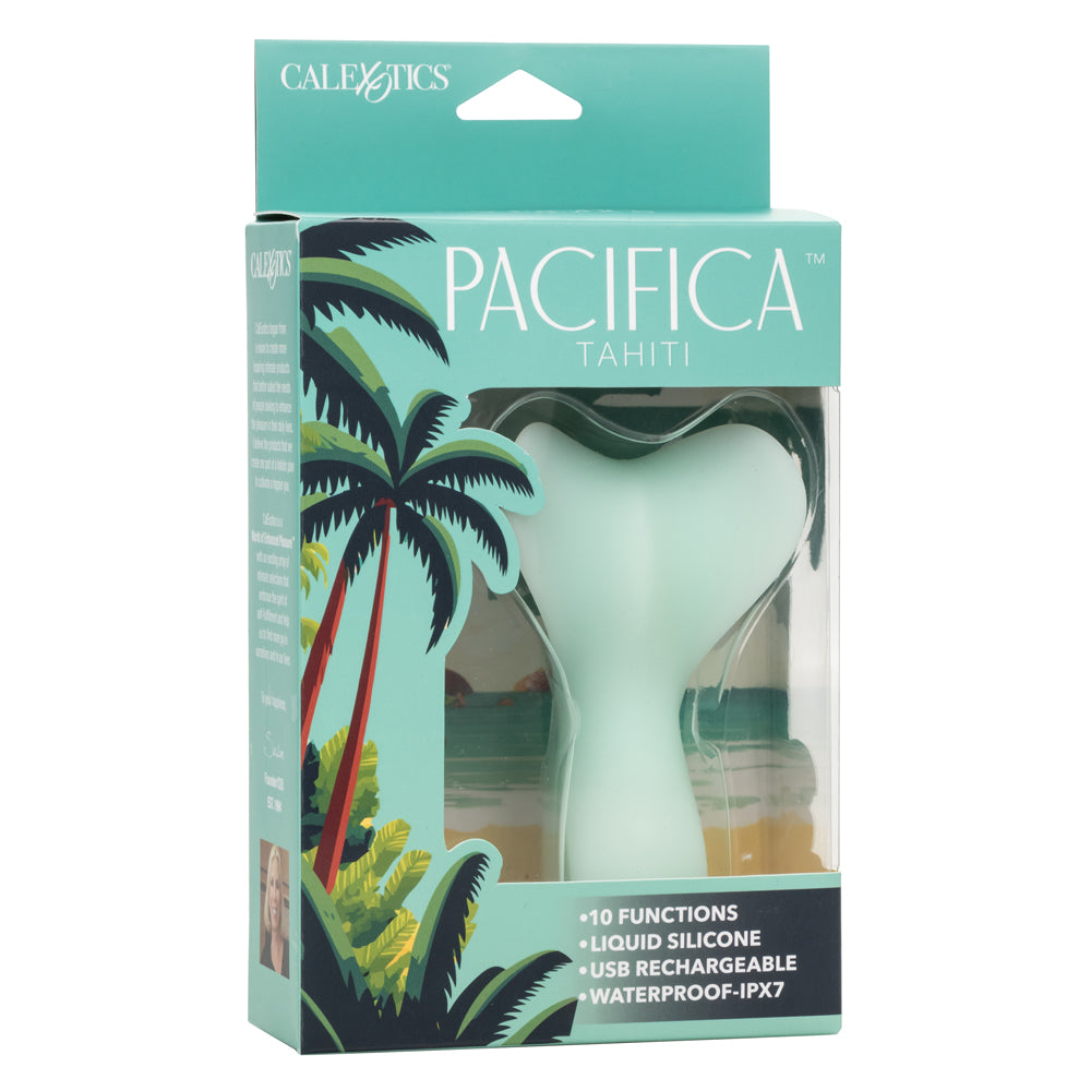 Pacifica Tahiti Full Coverage Massager in Mint Green with 10 Functions, Liquid Silicone, USB Rechargeable, Waterproof IPX7 Vibrators