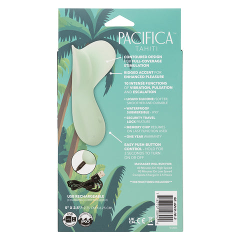 Pacifica Tahiti Full Coverage Massager in Mint Green with 10 Functions, Liquid Silicone, USB Rechargeable, Waterproof IPX7 Vibrators