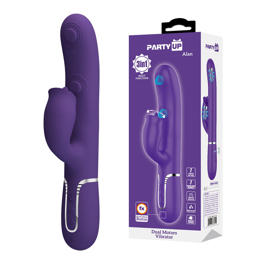 Party Up Alan Dual Motor Vibrator 22.8 Centimeters with Licking Clit Stimulator and Thumping Shaft > Vibrators > Ladies > Rabbit Main image
