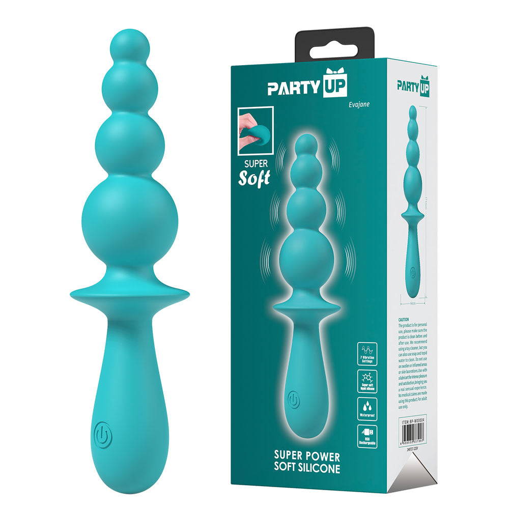 Party Up Evajane Teal 17.1 Centimeter Beaded Vibrator > Anal Range > Vibrating Butt Plugs