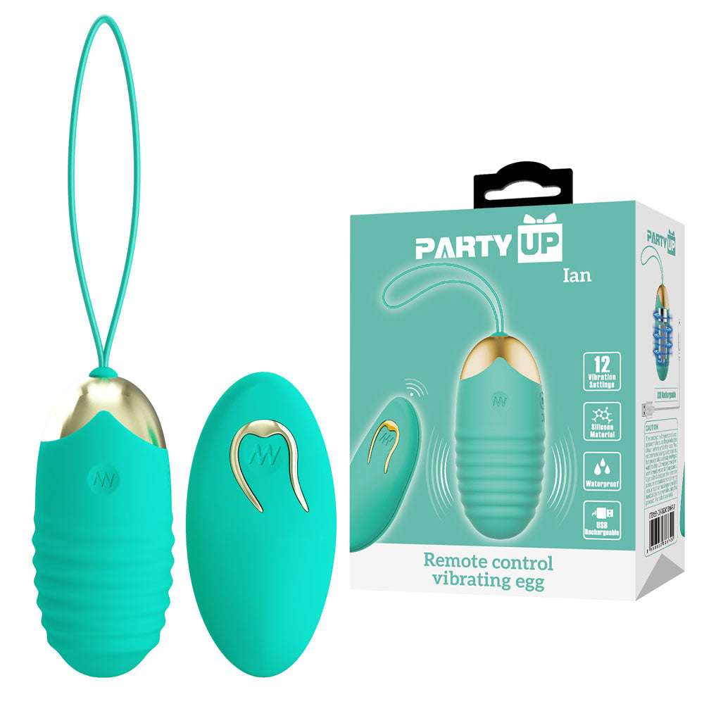 Party Up Ian Remote Egg Teal USB Rechargeable Vibrating Egg with Wireless Remote Teal EGGS
