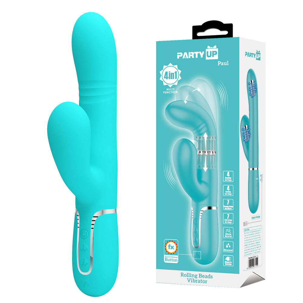 Party Up Paul Rolling Beads Vibrator Teal 22.6 cm Thrusting Rabbit Vibrator > Vibrators > Ladies > Rabbit Main image
