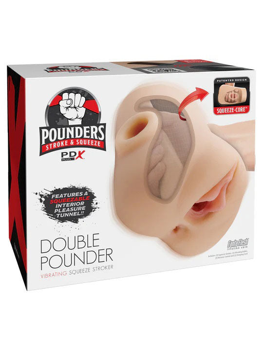 Pdx Plus Double Pounder Vibrating Squeeze Stroker Toy Light > Sex Toys For Men > Masturbators > Manual