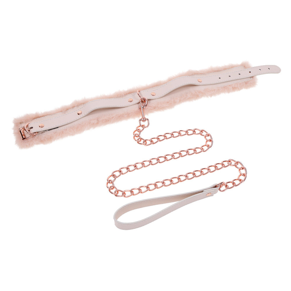 Peach Faux Fur Collar And Leash Set With Rose Gold Luxury > Bondage Gear > Collars & Leashes