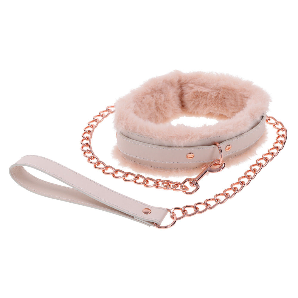 Peach Faux Fur Collar And Leash Set With Rose Gold Luxury > Bondage Gear > Collars & Leashes