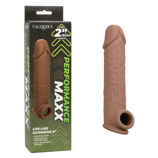 Performance Maxx Life-Like Extension 8 Inch Brown with Built-In Scrotum Strap and Hollow Design > Sex Toys For Men > Penis Sleeves Main image