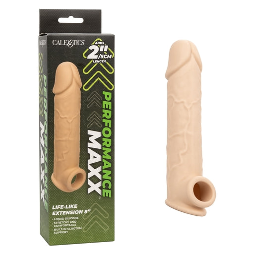 Performance Maxx Life-Like Extension 8 Inch Ivory with Scrotum Strap and Thick Sleeve > Sex Toys For Men > Penis Sleeves Main image
