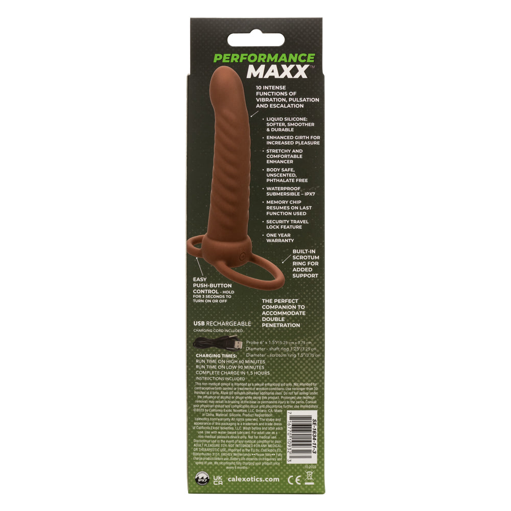 Performance Maxx Rechargeable Ribbed Dual Penetrator Toy Brown Vibrators