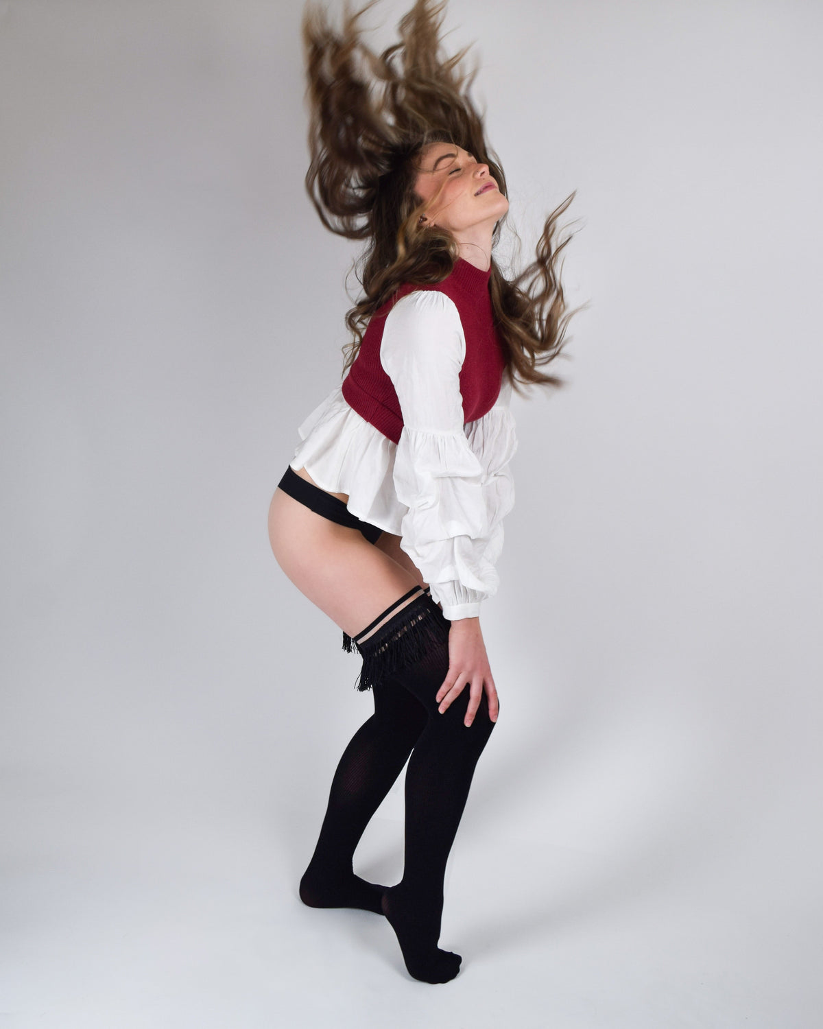 Keila: Fringe Opaque Black Thigh-High