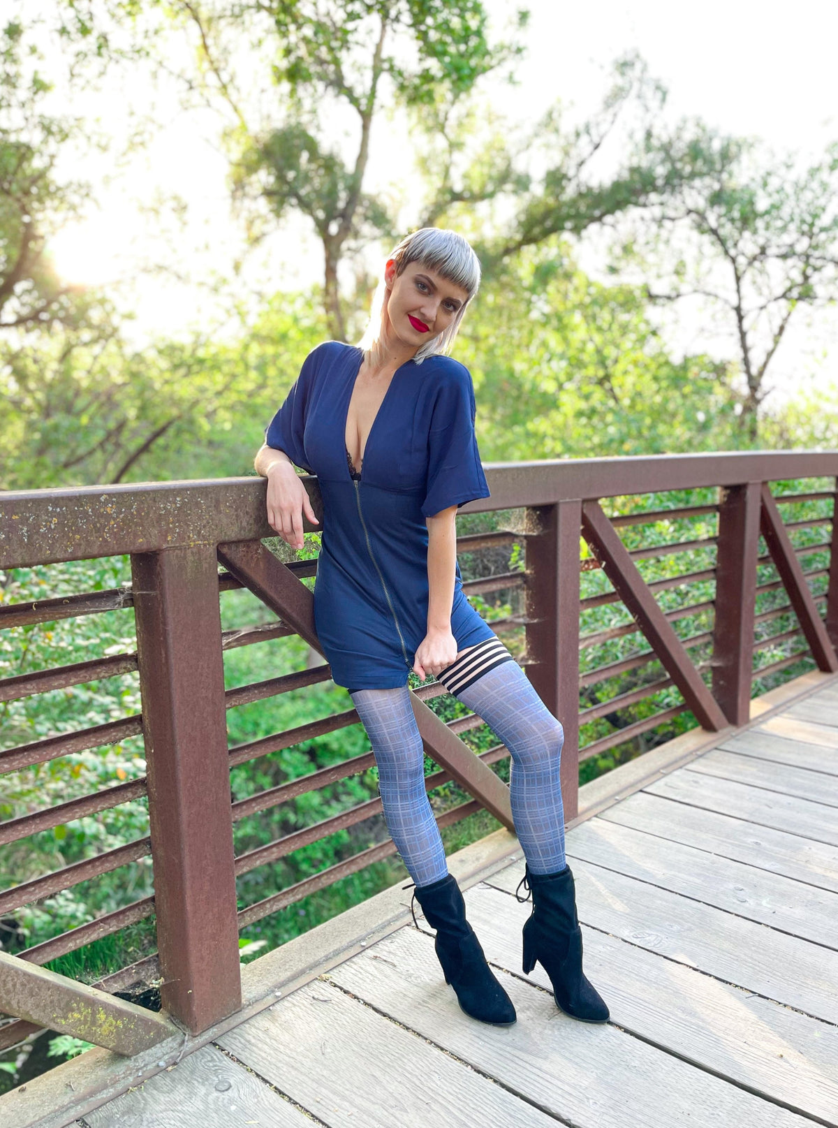 Kixies Debbie Navy Blue Plaid Thigh Highs > Clothes > Hosiery > Stockings