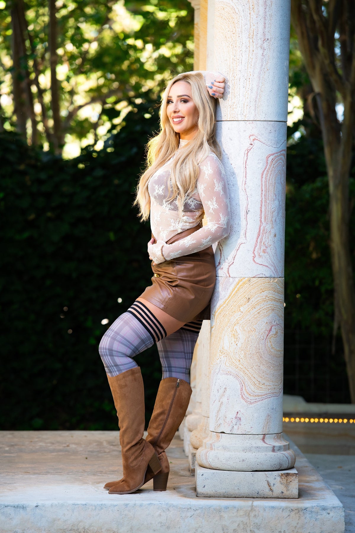 Kixies Lori Tan and Black Plaid Thigh-High Stockings > Clothes > Hosiery > Stockings