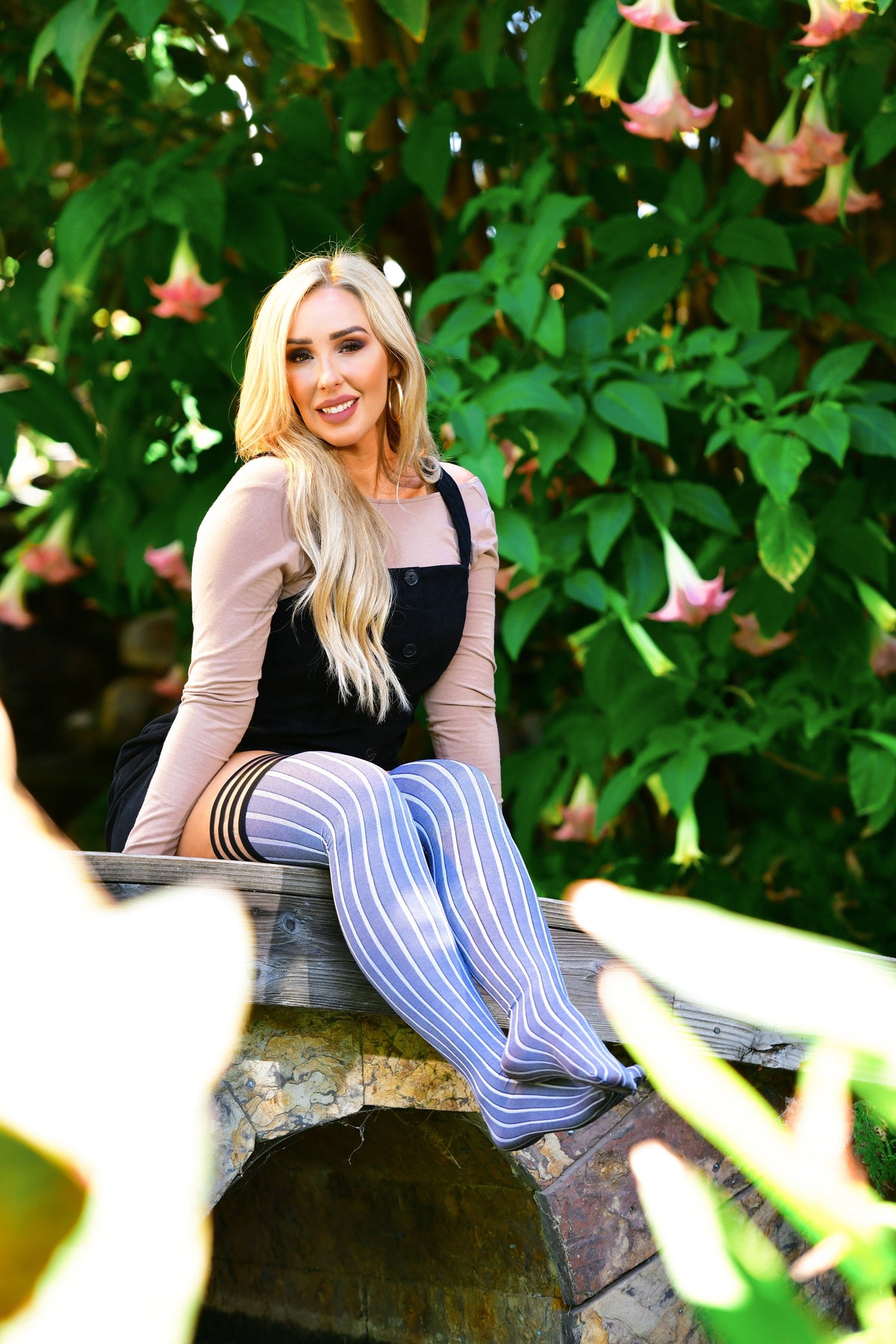 Kixies Annabelle Grey Pinstripe Thigh Highs > Clothes > Hosiery > Stockings