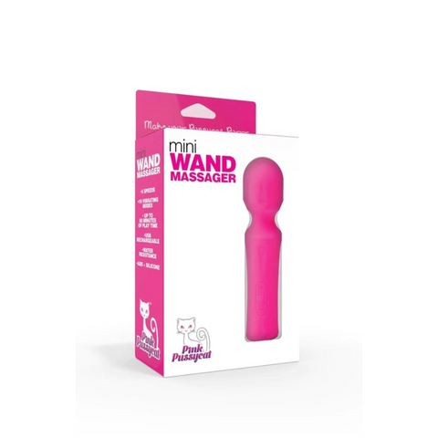 Pink Pussycat Mini Wand Massager Compact Portable USB Rechargeable Vibrating Massager Electric Massager