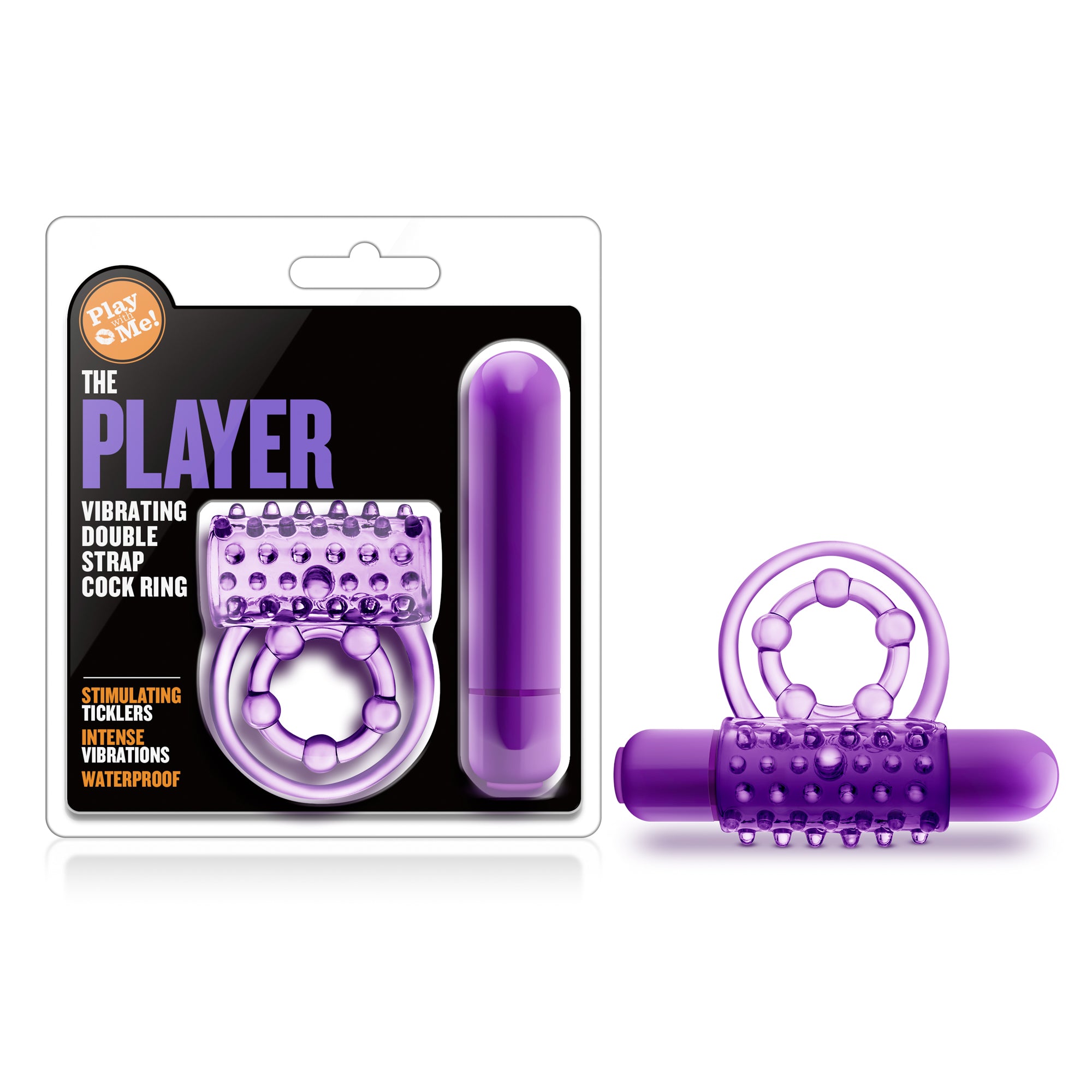 Play With Me The Player Vibrating Double Strap Cock Ring in Purple Secondary image