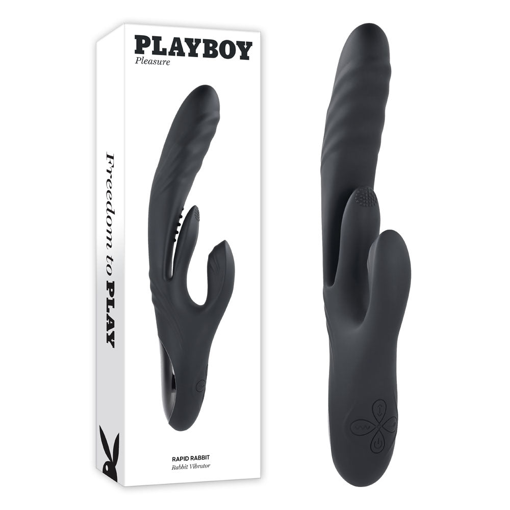 Playboy Pleasure RAPID RABBIT Vibrator with Thrusting Fun Black VIBRATORS-RABBIT