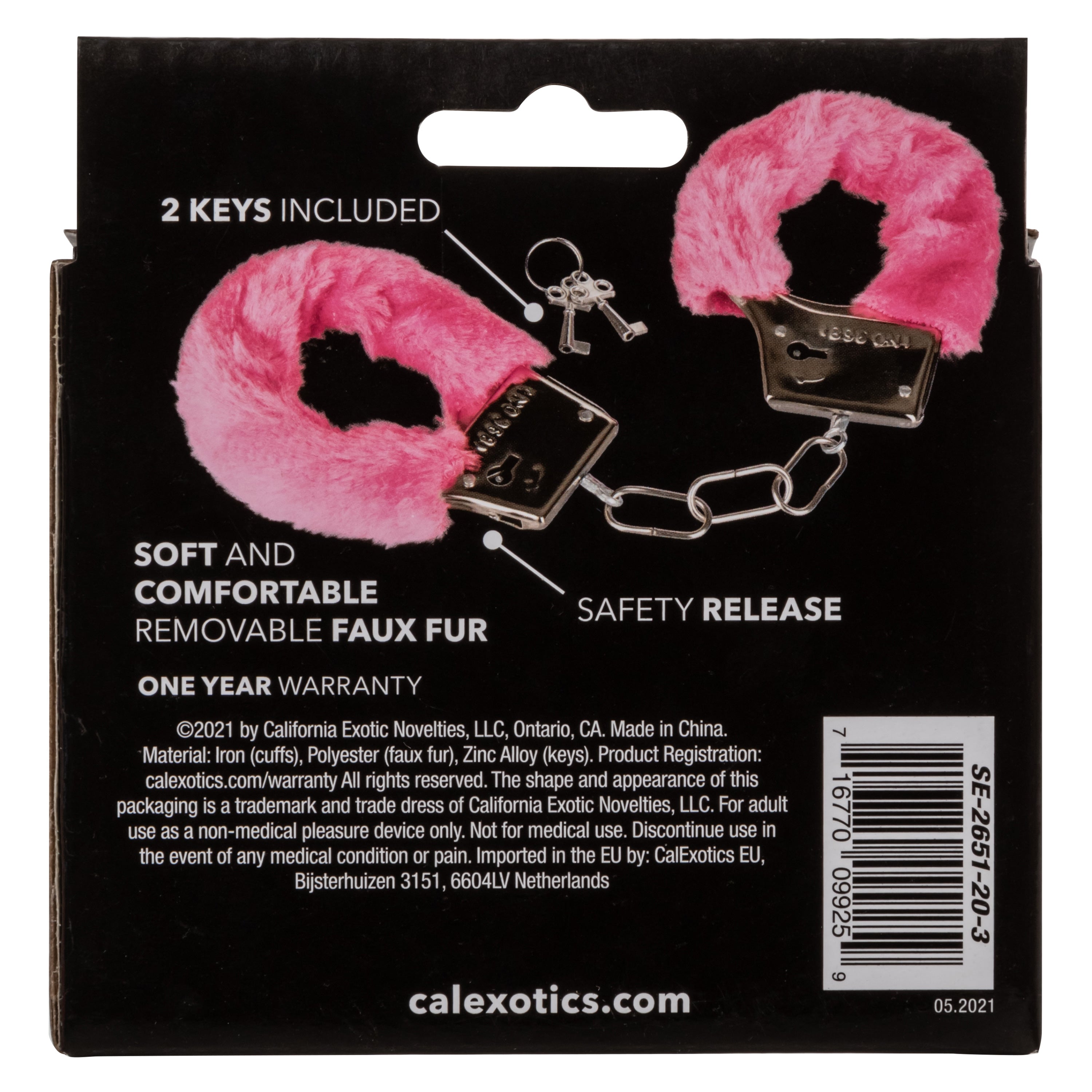 Playful Furry Cuffs Pink Plush Faux Fur Covered Adjustable Handcuffs with Lock and Keys > Bondage Gear > Restraints
