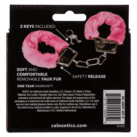 Playful Furry Cuffs Pink Plush Faux Fur Covered Adjustable Handcuffs with Lock and Keys > Bondage Gear > Restraints