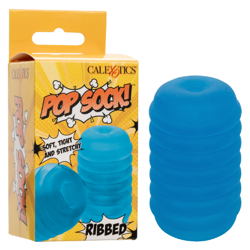 Pop Sock Ribbed Blue Versatile Reversible Stroker 3.5 Inch by 2 Inch Soft Stretchy TPE > Sex Toys For Men > Masturbators Cup Main image