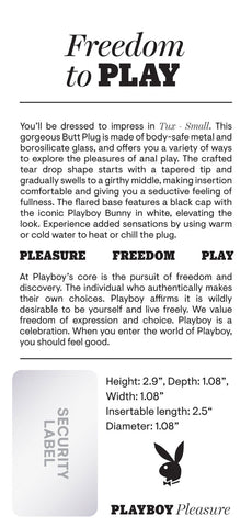 Playboy Pleasure Tux Small Metal Butt Plug 7.4 cm Size Chrome > Anal Range > Jewel Butt Plugs