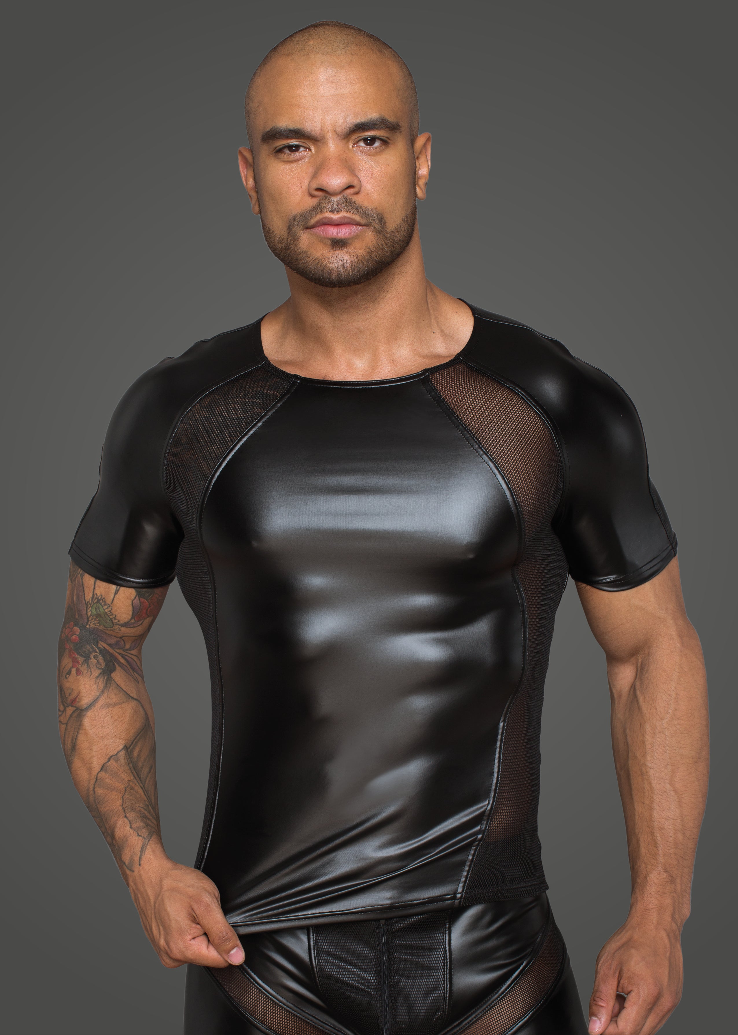 Power Wetlook Men T-Shirt With 3D Net Inserts Black Size Small Medium Large > Clothes > Mens Latex
