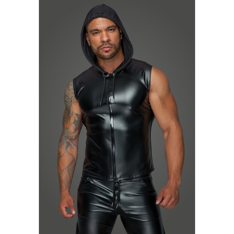 Powerwetlook Sleeveless Hooded Shirt with Two Way Zipper > Clothes > Mens Apparel