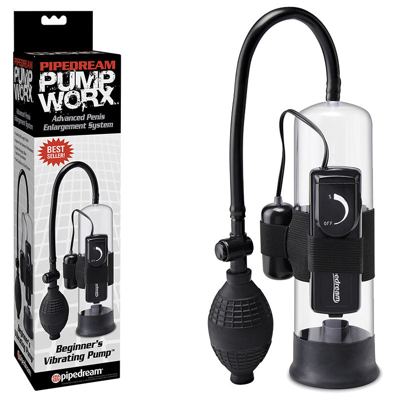 Pump Worx Beginner Vibrating Penis Pump Clear Black > Pumps > Penis Pumps
