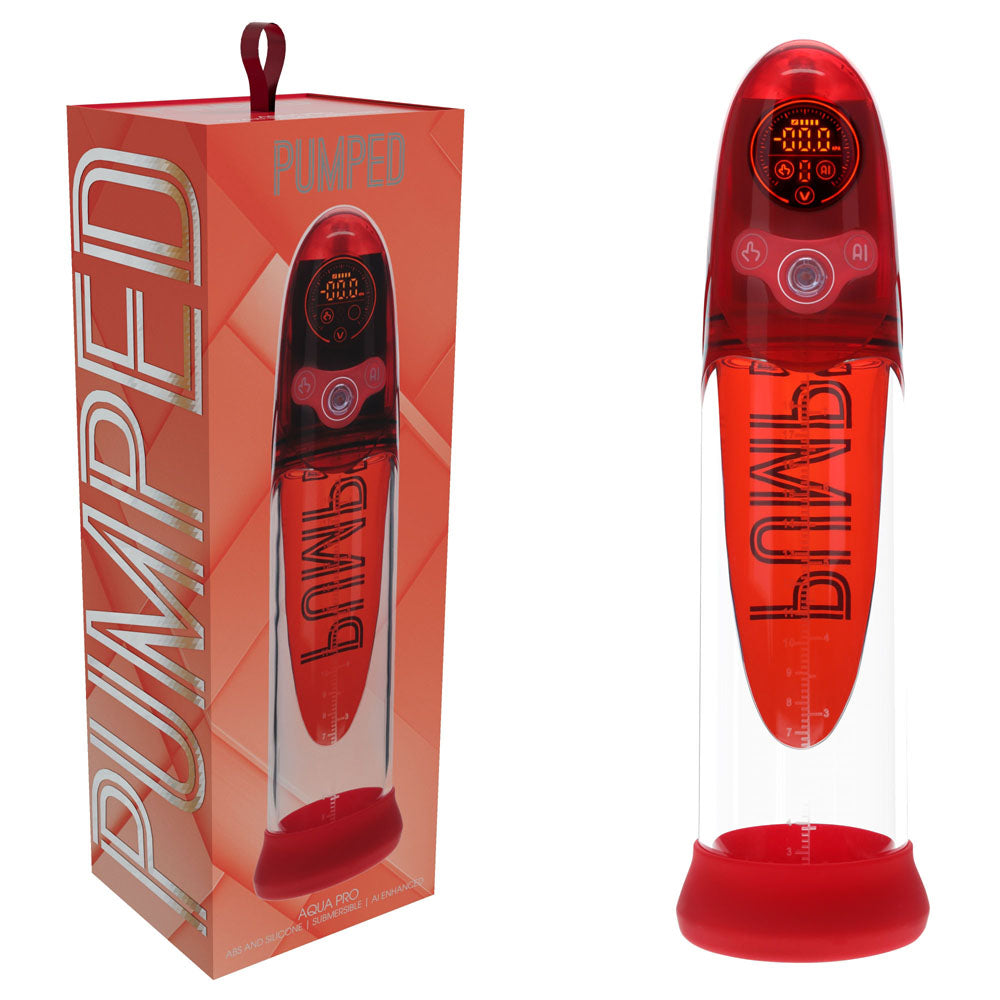 Pumped Aqua Pro Auto Penis Pump USB Rechargeable Submersible Red PUMPS Male Electric